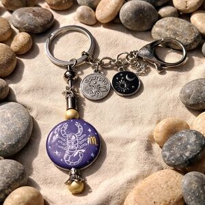 Scorpio Zodiac Keychain Bag Charm Eye Moon With Star Unisex Scorpion